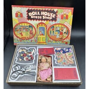Lovely Rare 1938 Transogram Doll House Sewing Dress Shop Doll Original Box -T27